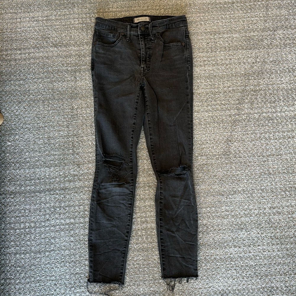 Madewell black/grey distressed high rise skinny jeans 27